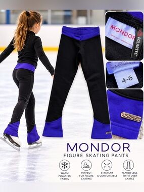 Mondor Polartec Girls Figure Skating Pants Black & Purple Size 4-6